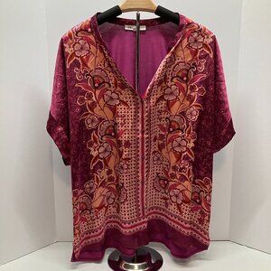 DR2 Womens Top Blouse Shirt Pink Fuschia Orange Floral‎ Size 2X/XXL